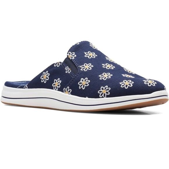 Clarks Women's cloud steppers Breeze Shore Mule Navy Floral Canvas NWT SZ10 - Picture 3 of 13